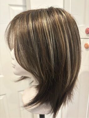 GODIVA’S SECRET Dark Brown with Highlights Mid Length Straight Synthetic Wig!